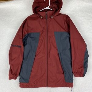 Vtg Nike Jacket Mens Size M Red Hooded Track Lined Gray Tag Windbreaker 90s Y2K